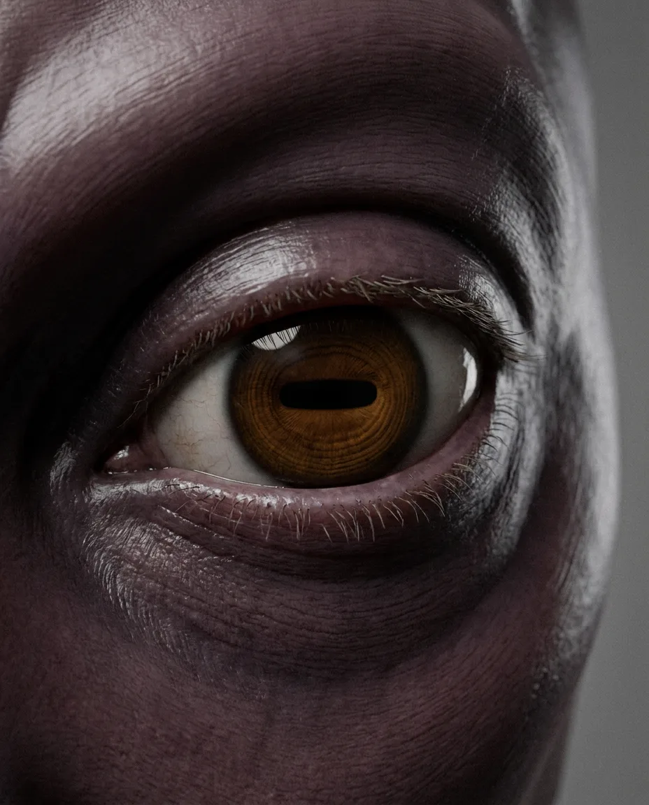 Macro study of the tiefling's eye.